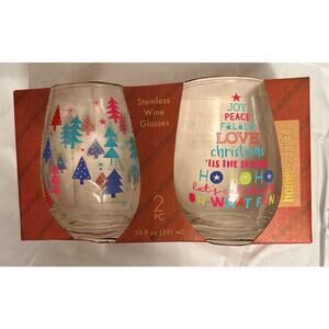 Home Essentials Stemless Wine Glasses Christmas Gift Boxed Set Of 2-20 Oz. New